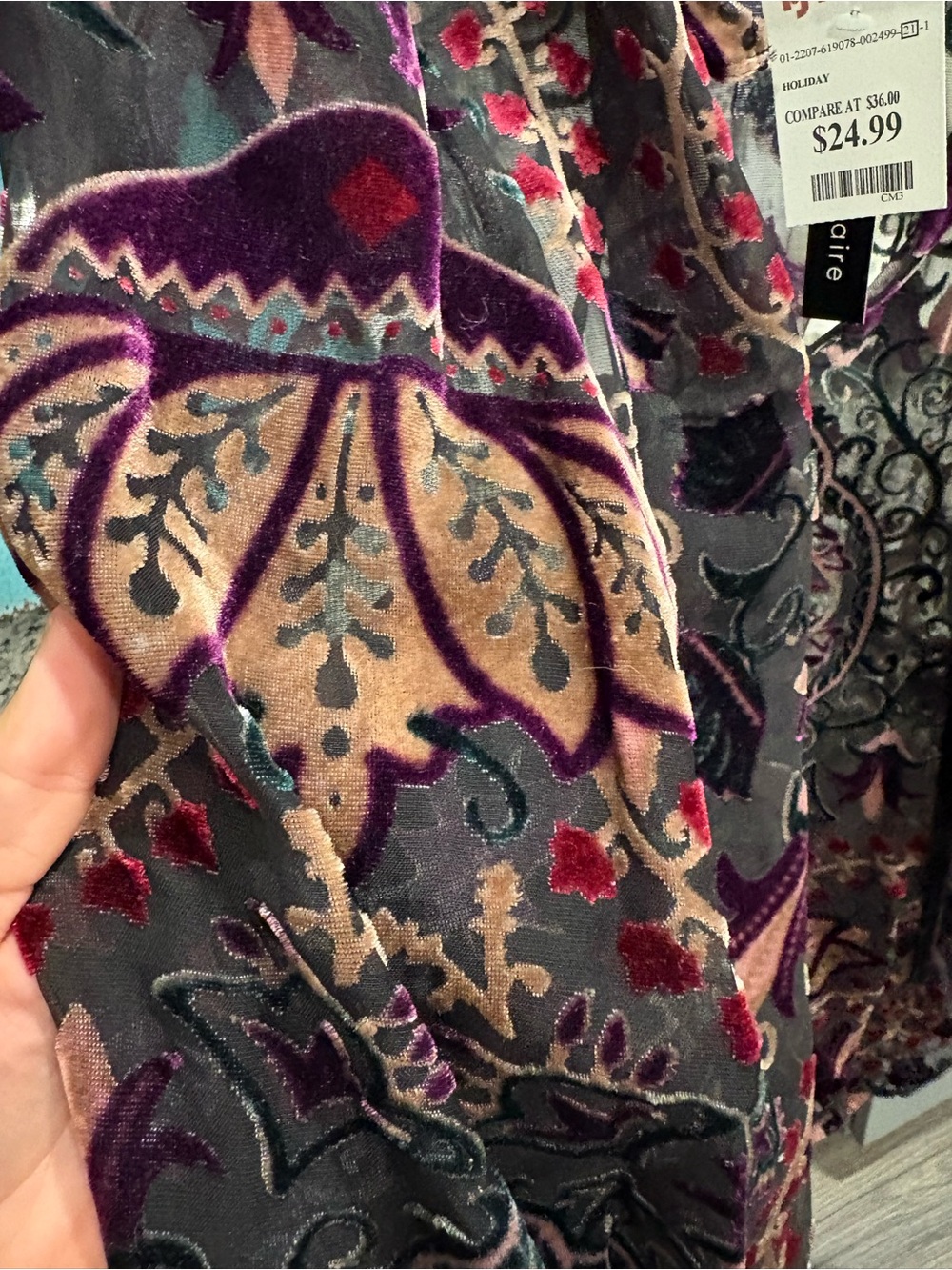 Velvet Paisley Peasant Blouse - Purple Multi - Picture 2 of 6